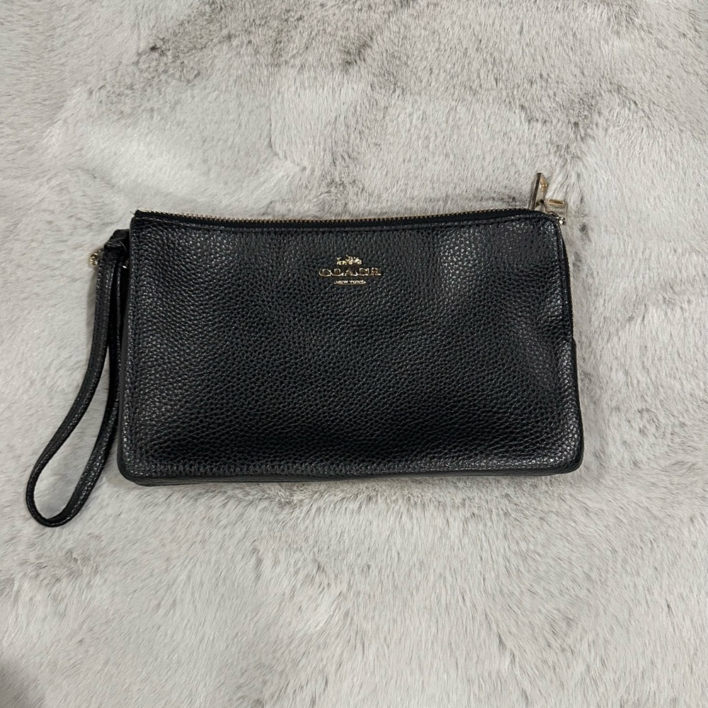 Coach Double Zipper Wristlet Wallet Soft Leather Black